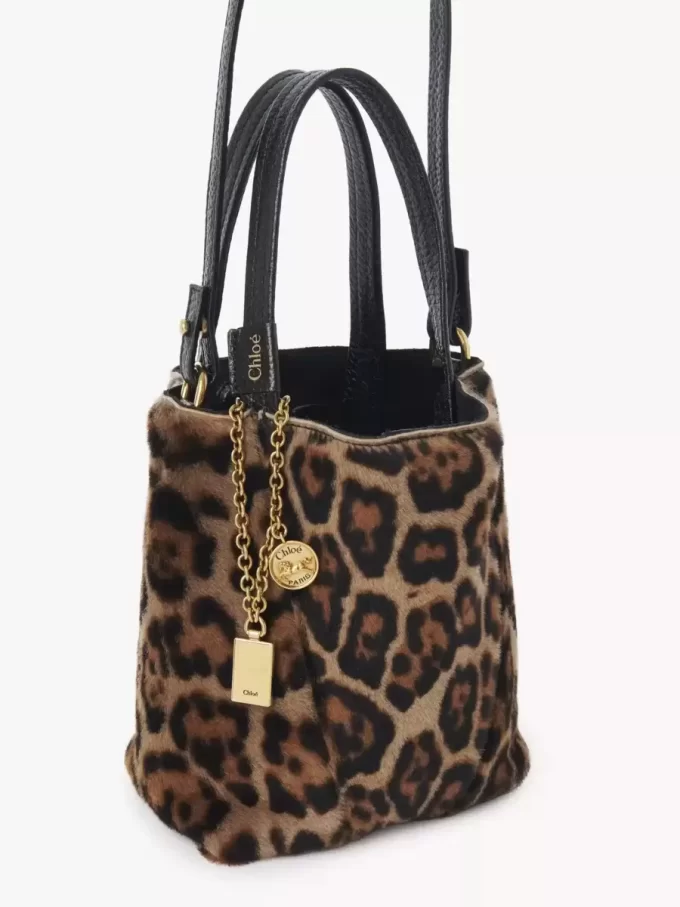 Petit sac cabas Chloé Spin en peau lainée à imprimé léopard