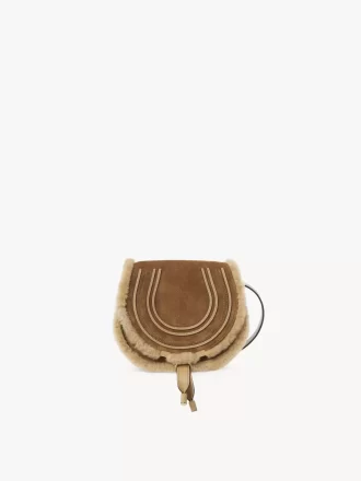 Petit sac de selle Marcie en cuir suédé et peau lainée