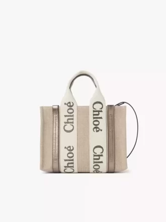 Petit sac fourre-tout Woody en lin et cuir