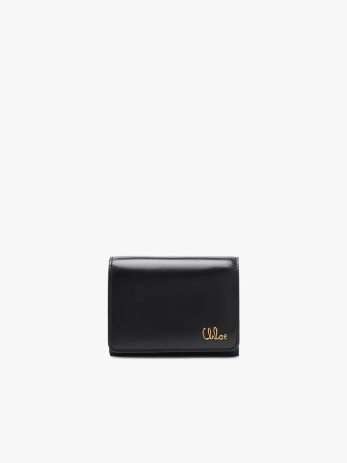 Petit sac à main Chloé Iconic à trois volets avec poche à monnaie en cuir brillant