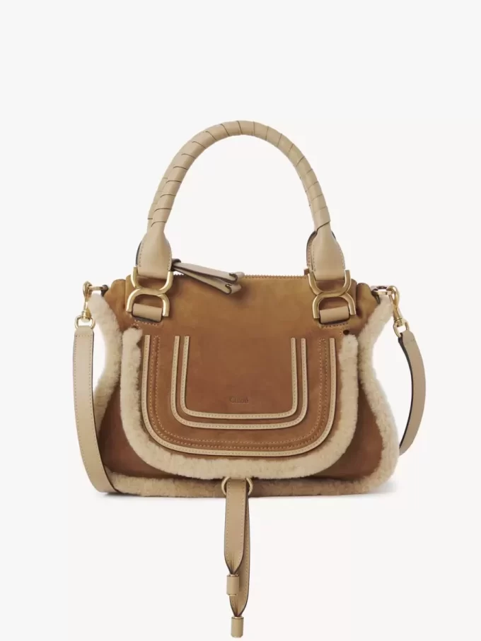 Petit sac Marcie en cuir suédé et peau lainée