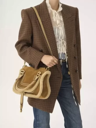 Petit sac Marcie en cuir suédé et peau lainée