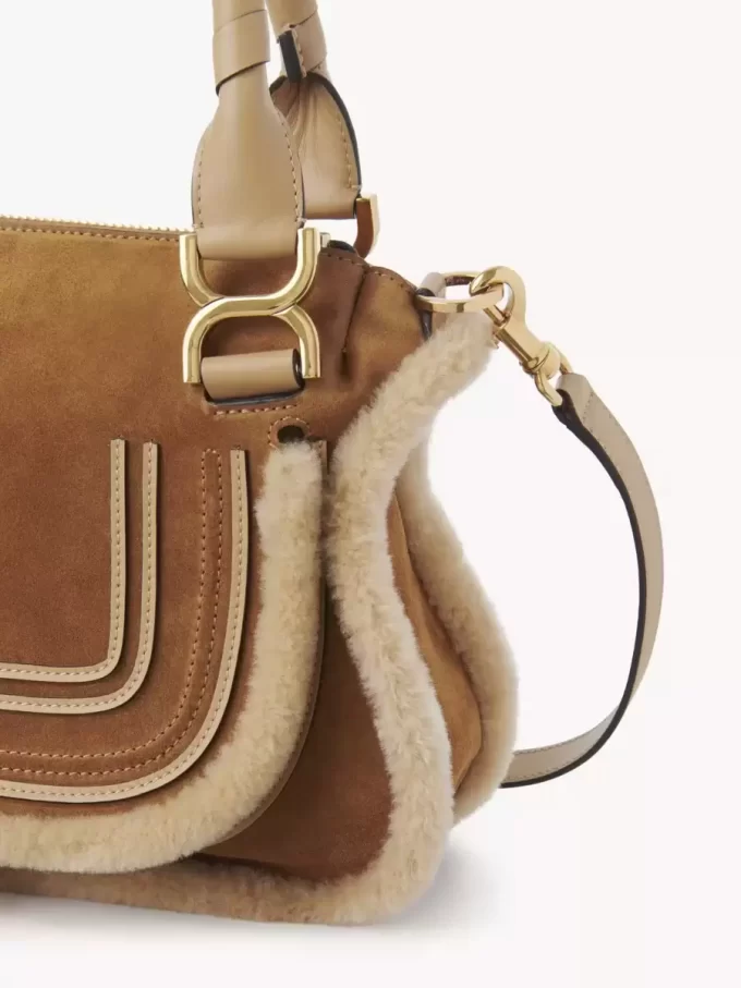 Petit sac Marcie en cuir suédé et peau lainée