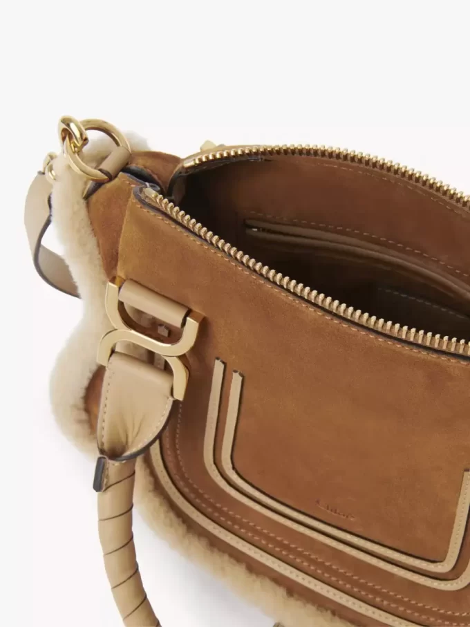 Petit sac Marcie en cuir suédé et peau lainée