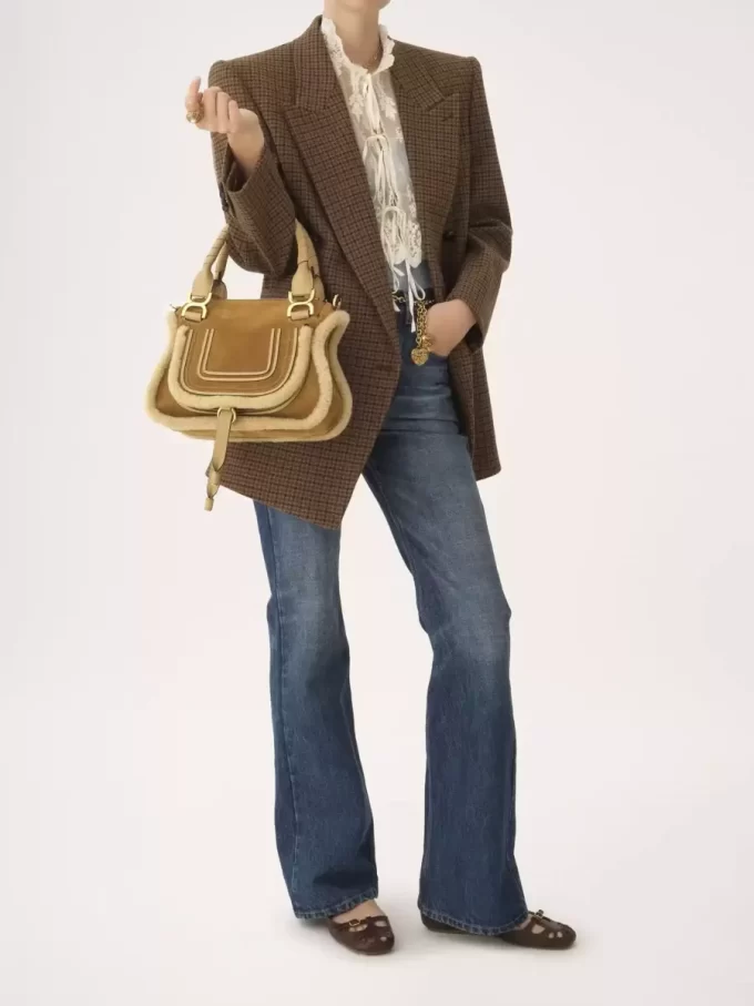 Petit sac Marcie en cuir suédé et peau lainée