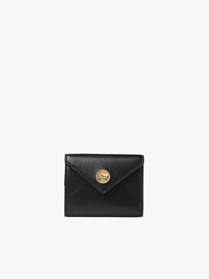Petite enveloppe à trois volets en cuir grainé