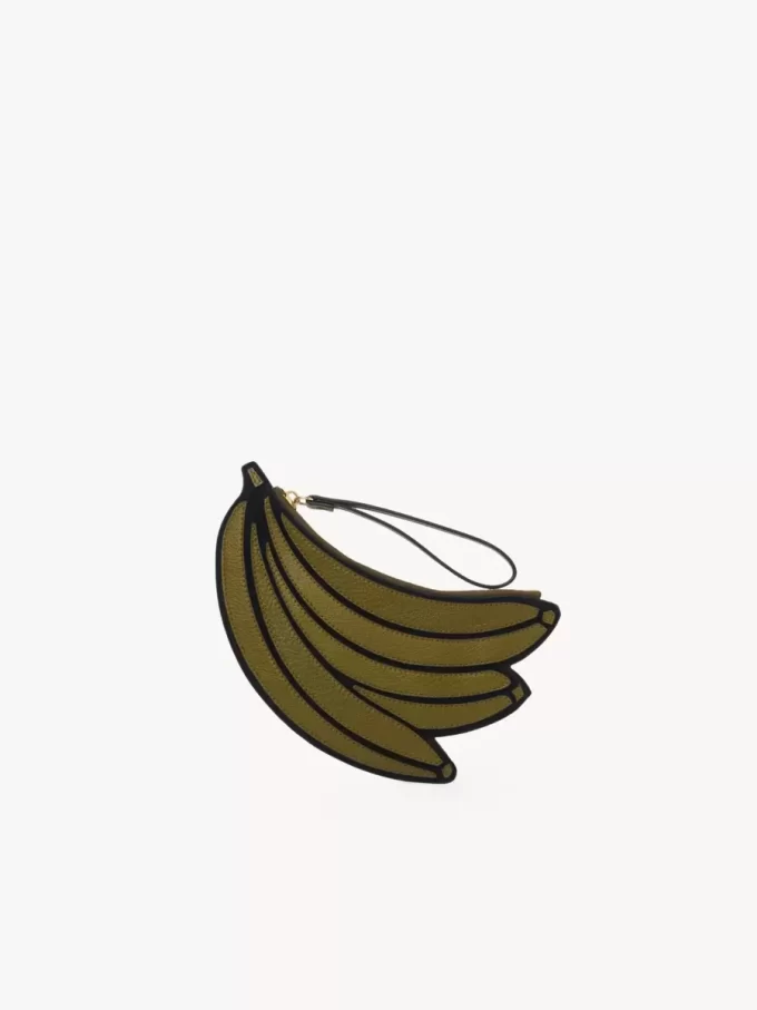 Pochette plate banane en cuir grainé