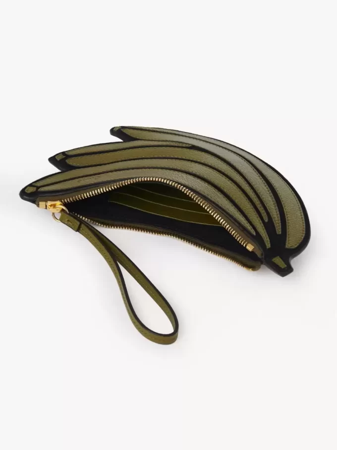 Pochette plate banane en cuir grainé