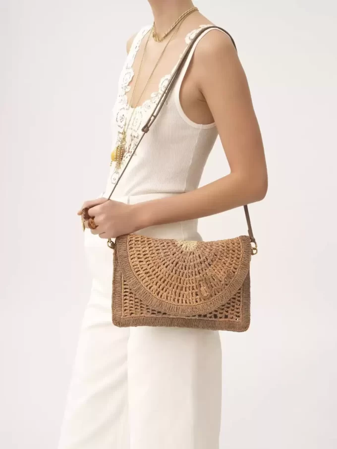 Pochette plate Summer Banana avec bandoulière en raphia