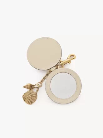 Porte-clés miroir avec coque en cuir brillant