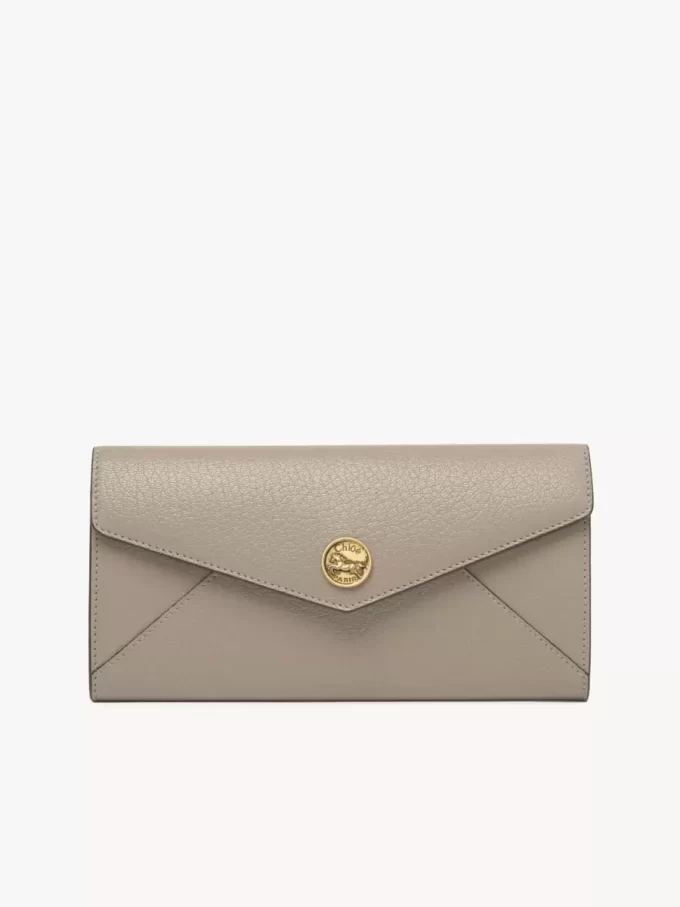 Portefeuille long enveloppe à rabat en cuir grainé Portefeuille long enveloppe à rabat en cuir grainé
