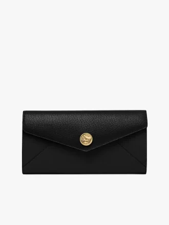 Portefeuille long enveloppe à rabat en cuir grainé
