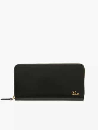 Portefeuille long zippé Chloé Iconic en cuir brillant