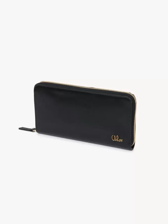 Portefeuille long zippé Chloé Iconic en cuir brillant