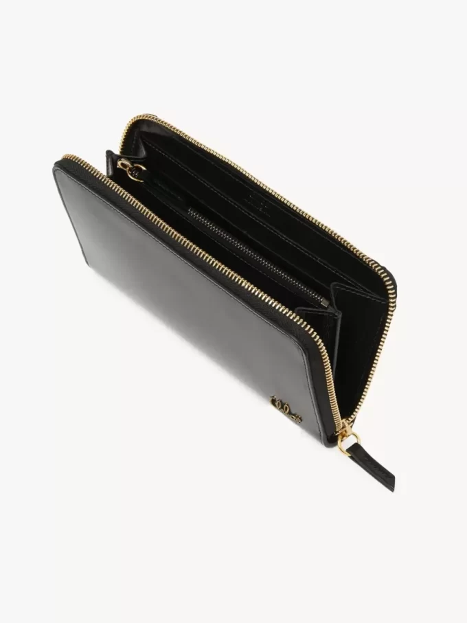 Portefeuille long zippé Chloé Iconic en cuir brillant