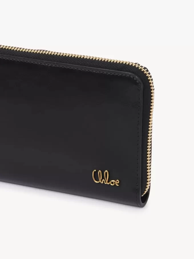Portefeuille long zippé Chloé Iconic en cuir brillant