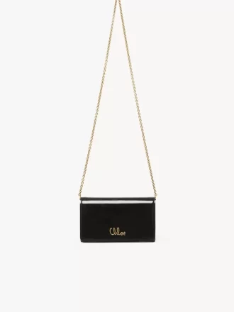 Portefeuille à rabat iconique Chloé sur chaîne en cuir verni