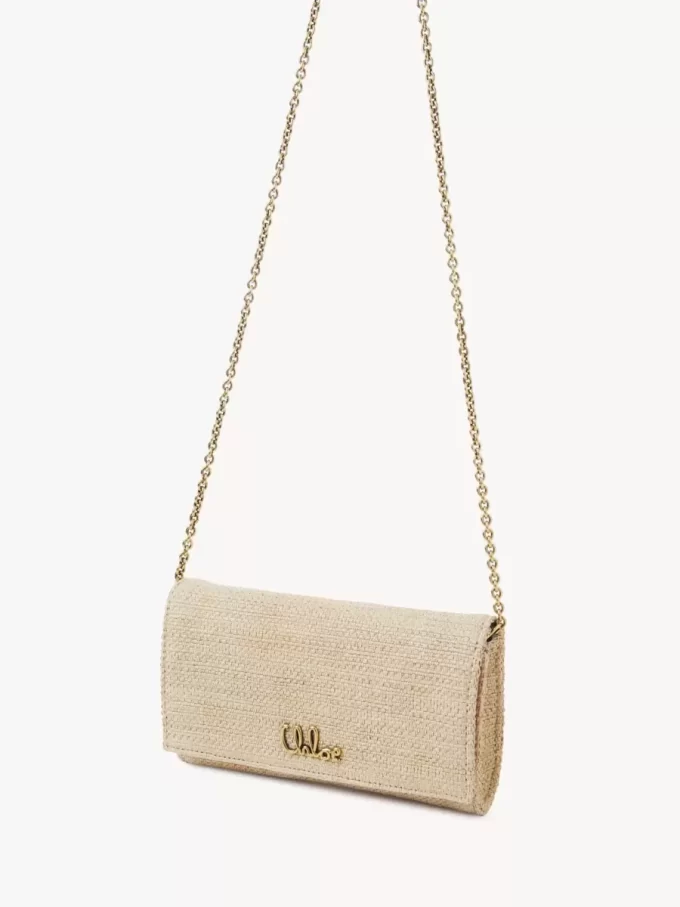 Portefeuille à rabat iconique Chloé sur chaîne en fibres effet raphia