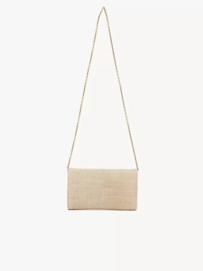 Portefeuille à rabat iconique Chloé sur chaîne en fibres effet raphia