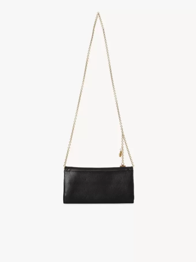 Portefeuille à rabat sur chaîne Chloé Spin en cuir grainé