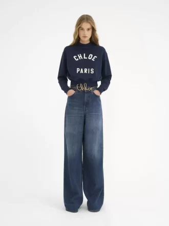 Pull col montant avec logo en molleton de coton
