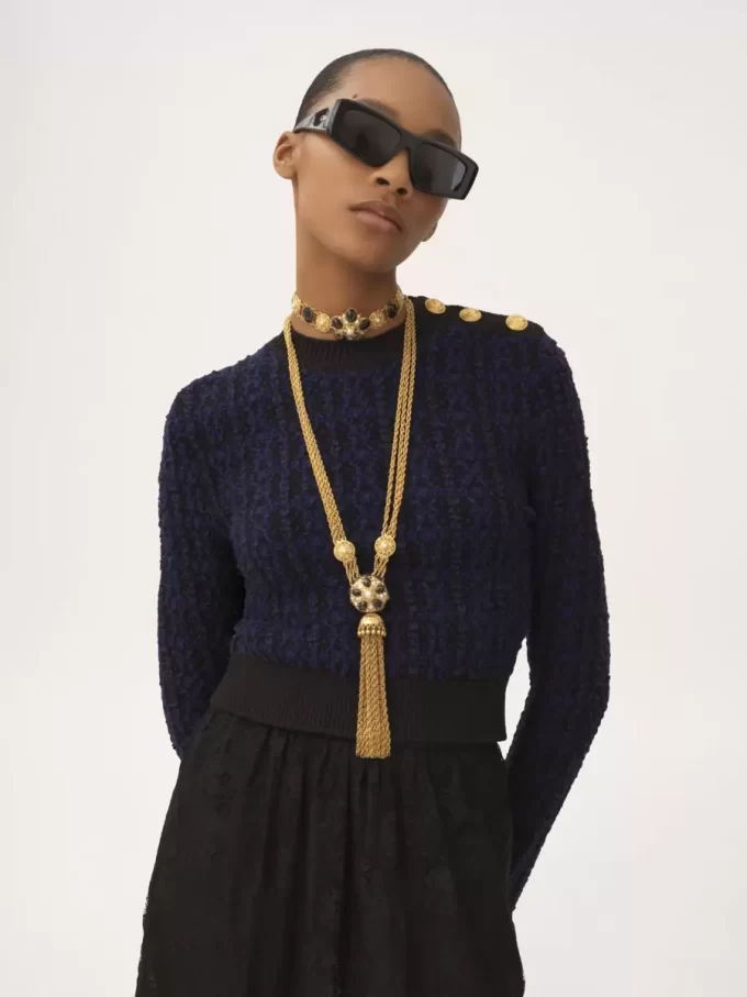 Pull col montant boxy en tricot de laine et soie Pull col montant boxy en tricot de laine et soie