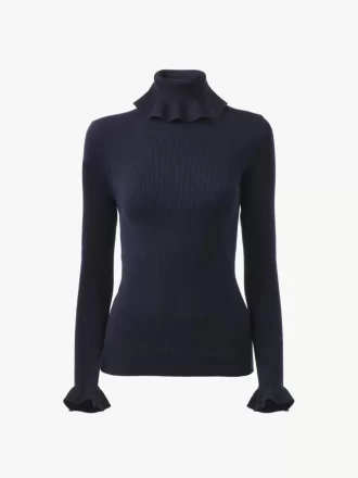 Pull col roulé ajusté en maille coton et laine