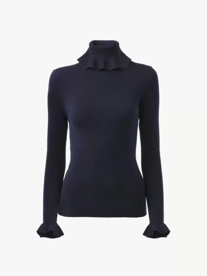 Pull col roulé ajusté en maille coton et laine Pull col roulé ajusté en maille coton et laine