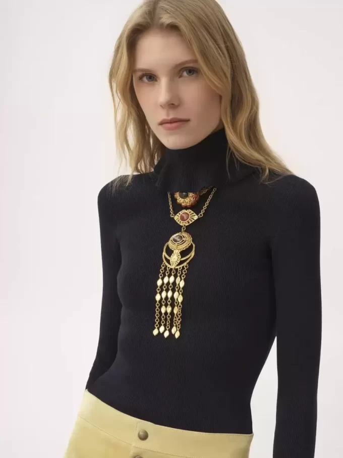 Pull col roulé ajusté en maille coton et laine Pull col roulé ajusté en maille coton et laine