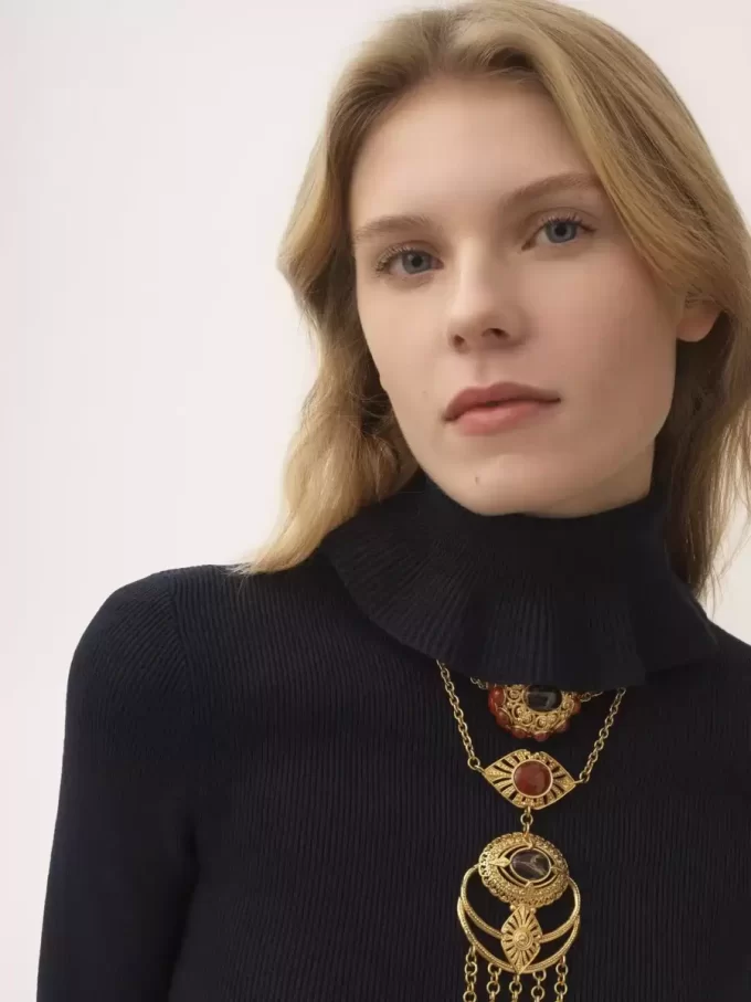 Pull col roulé ajusté en maille coton et laine Pull col roulé ajusté en maille coton et laine
