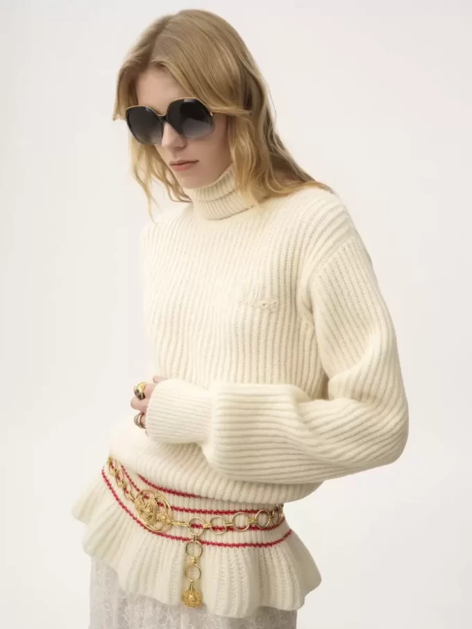 Pull col roulé oversize à logo en maille de laine et mohair Pull col roulé oversize à logo en maille de laine et mohair