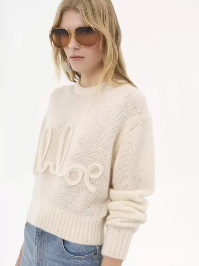 Pull logo en laine d’alpaga et tricot de soie Pull logo en laine d’alpaga et tricot de soie