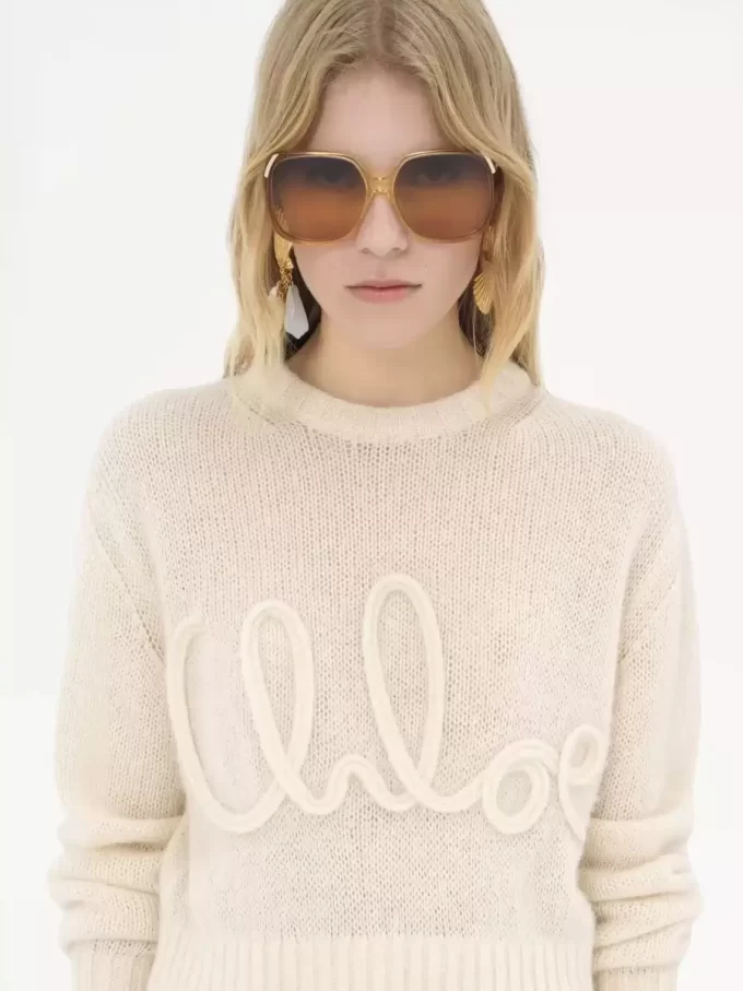 Pull logo en laine d’alpaga et tricot de soie Pull logo en laine d’alpaga et tricot de soie