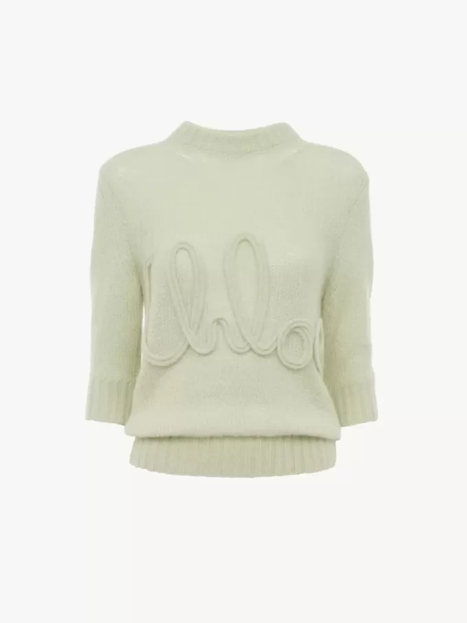 Pull logo à manches coudées en tricot de laine d’alpaga et soie Pull logo à manches coudées en tricot de laine d’alpaga et soie