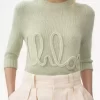 Pull logo à manches coudées en tricot de laine d’alpaga et soie Pull logo à manches coudées en tricot de laine d’alpaga et soie