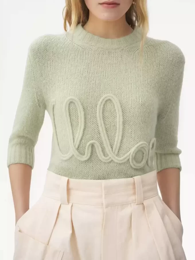 Pull logo à manches coudées en tricot de laine d’alpaga et soie Pull logo à manches coudées en tricot de laine d’alpaga et soie