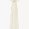 Robe colonne à manches courtes en satin de soie lavé et dentelle