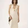 Robe colonne à manches courtes en satin de soie lavé et dentelle