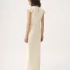 Robe colonne à manches courtes en satin de soie lavé et dentelle