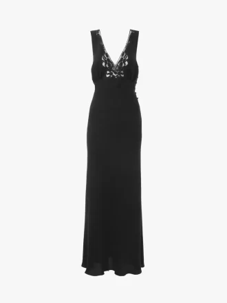 Robe colonne sans manches en jacquard de soie et dentelle