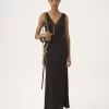 Robe colonne sans manches en jacquard de soie et dentelle Robe colonne sans manches en jacquard de soie et dentelle