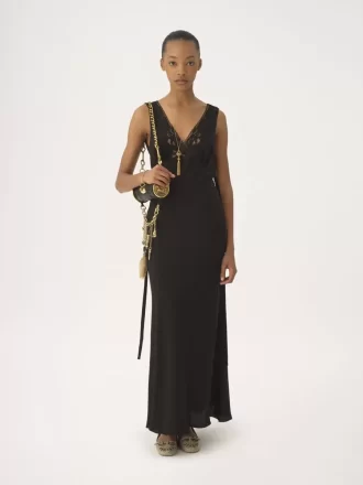 Robe colonne sans manches en jacquard de soie et dentelle