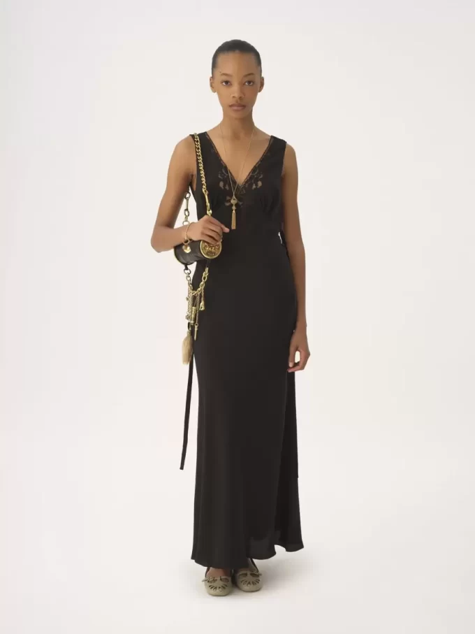 Robe colonne sans manches en jacquard de soie et dentelle Robe colonne sans manches en jacquard de soie et dentelle