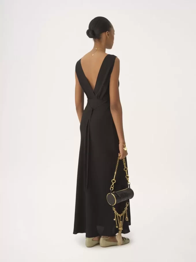 Robe colonne sans manches en jacquard de soie et dentelle Robe colonne sans manches en jacquard de soie et dentelle