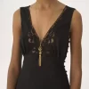 Robe colonne sans manches en jacquard de soie et dentelle Robe colonne sans manches en jacquard de soie et dentelle
