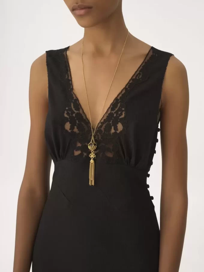 Robe colonne sans manches en jacquard de soie et dentelle Robe colonne sans manches en jacquard de soie et dentelle