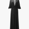 Robe longue col V en crêpe satin