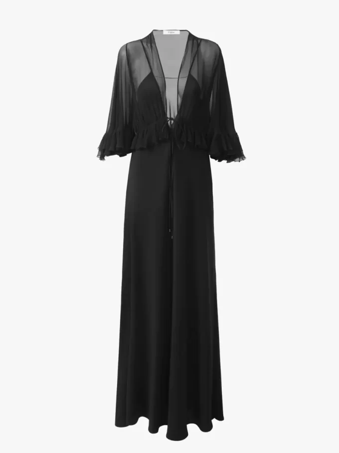 Robe longue col V en crêpe satin