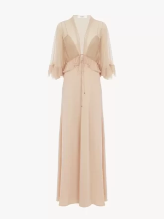 Robe longue col V en crêpe satin