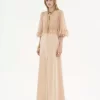 Robe longue col V en crêpe satin